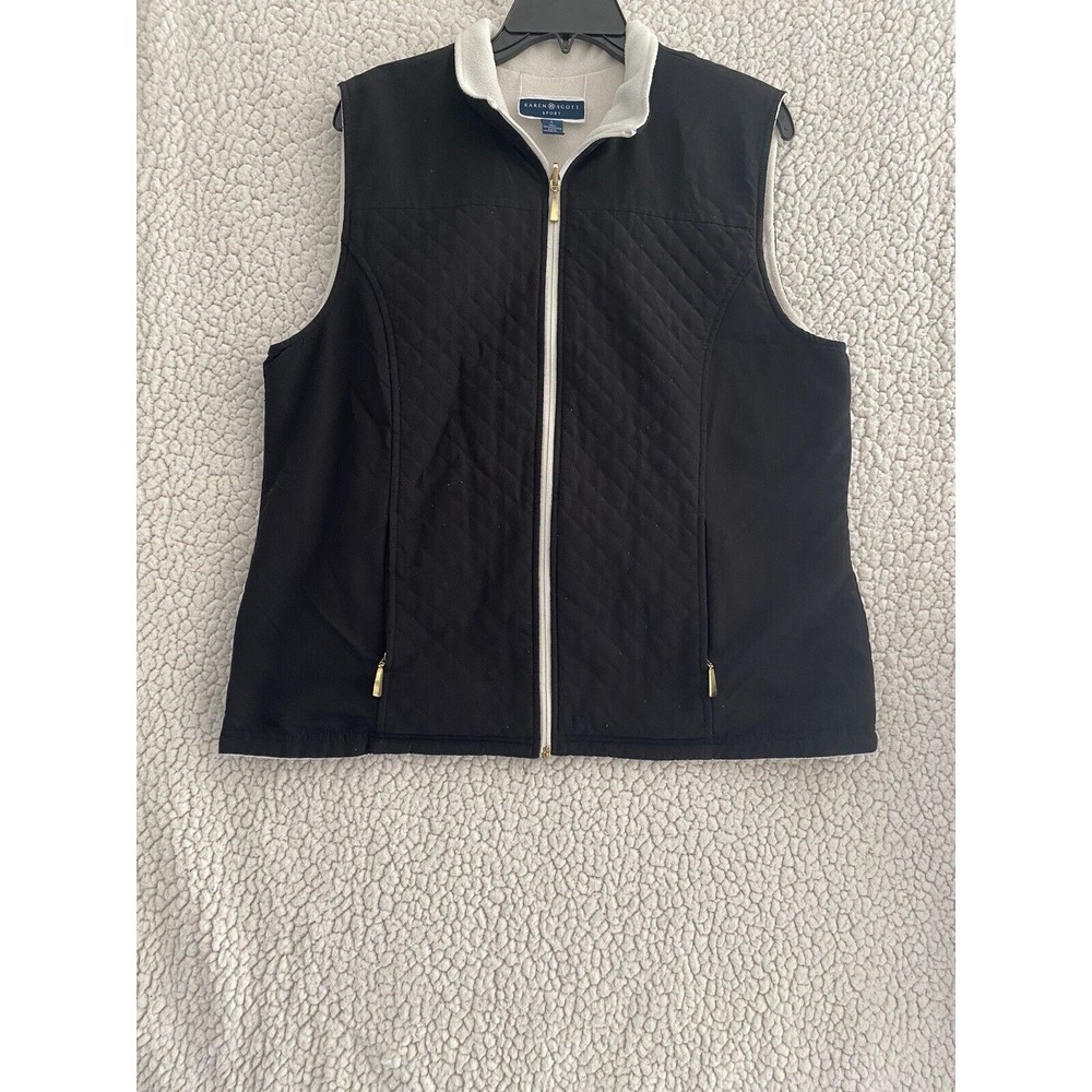 Karen Scott Sport Womens Black Full Zip Vest - Size L